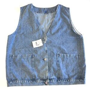 Shebote Denim Vest Size XXL Medium Wash Front Pockets